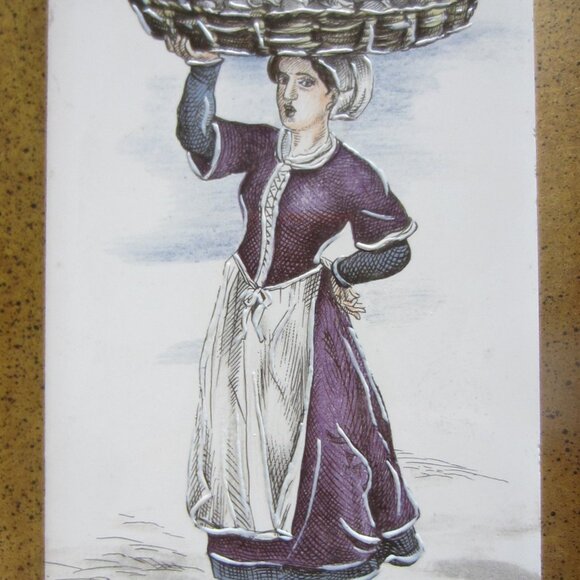 B Altman Medieval Porcelain Tiles Cries of London Framed Plaques In Pair - Picture 3 of 15